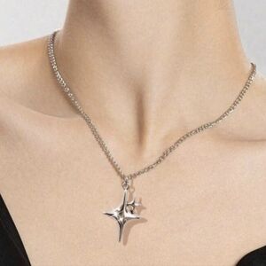 NEW Silver Y2K Cyberpunk Style Dainty Necklace w/ Sparkle Emoji Pendant